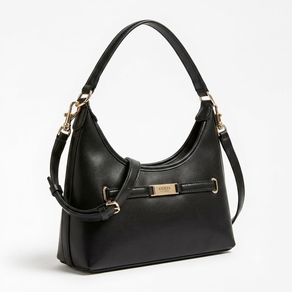 Guess : Black Crescent Shoulder Cross Body Hand Bag