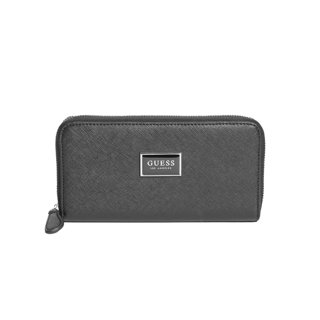 Guess : Black Saffiano Zip-around Wallet